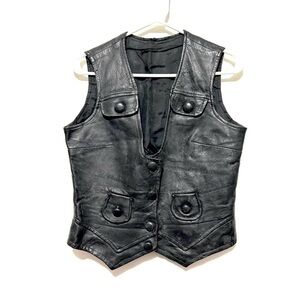 Vintage 80s Genuine Leather Fitted Bustier Vest in Black - Small to Medium